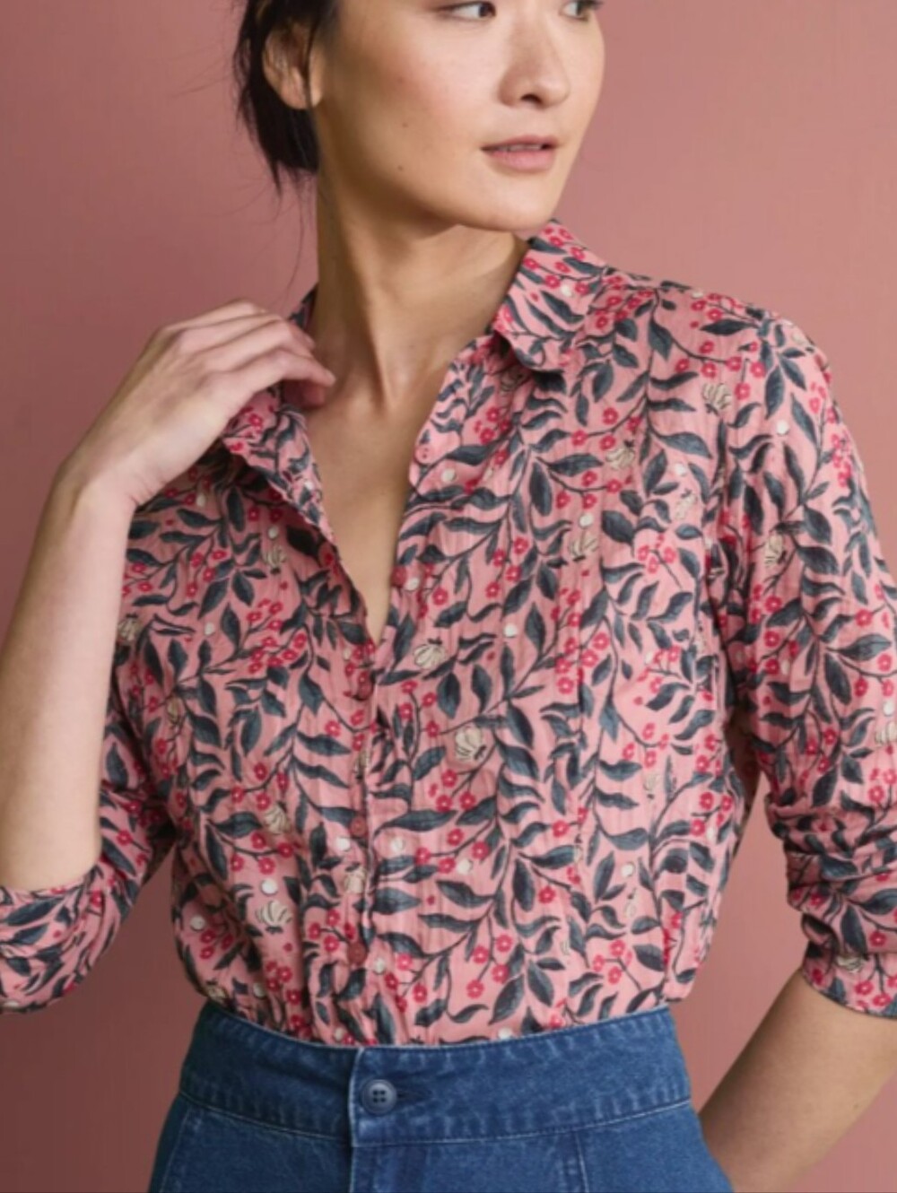 NEW Seasalt Cornwall Organic Cotton Shirt In Floral Rose Dew